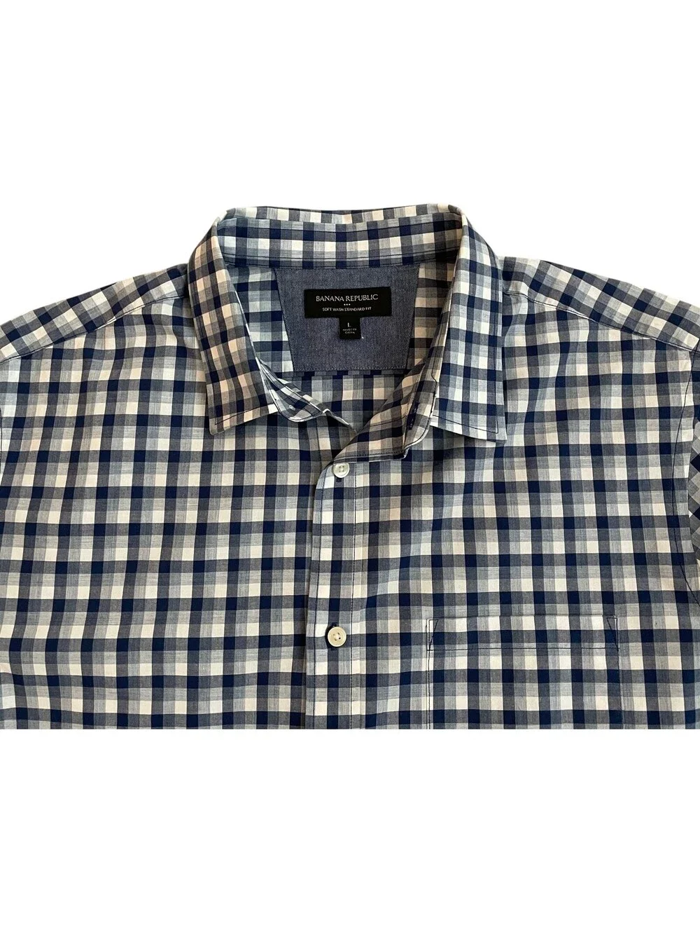 Banana Republic Men's LG Standard Fit L/S Blue & White Check